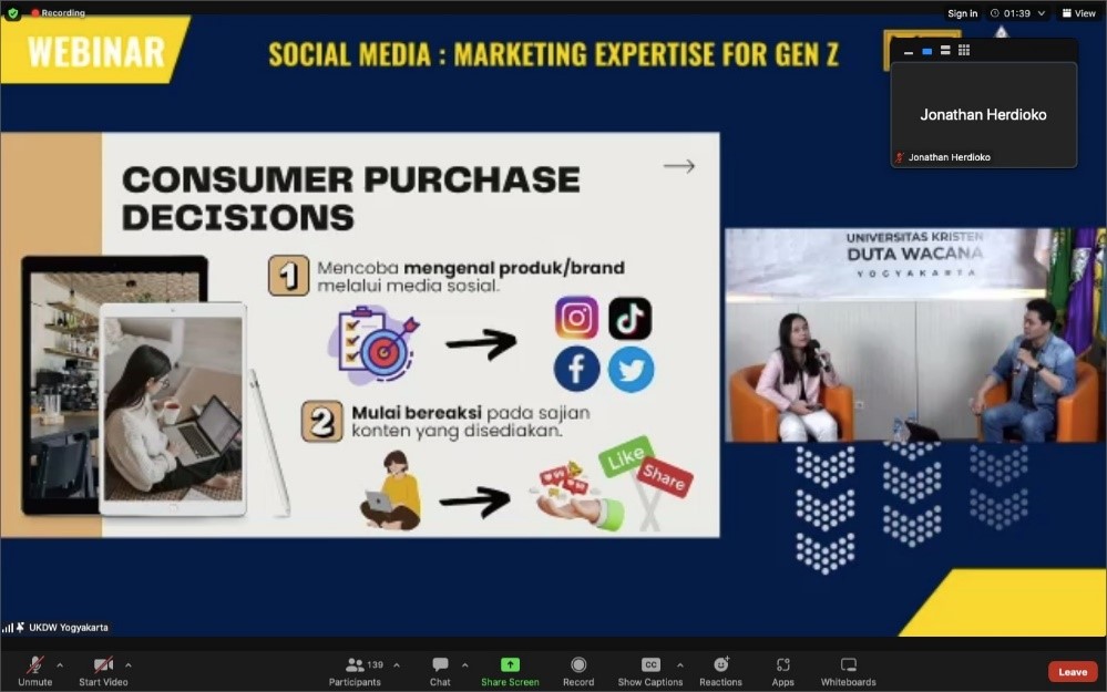 Marketing Sudy Club Universitas Kristen Duta Wacana Webinar Sosial MediaMarketing Expertize For Gen Z